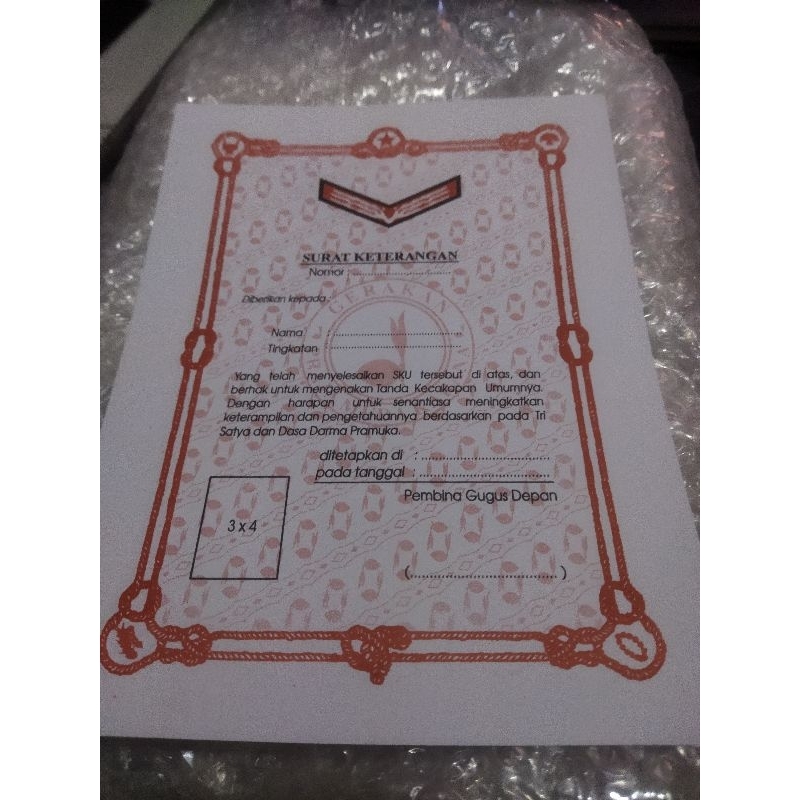 

Piagam Pramuka Penggalang Ramu/harga 10 pcs