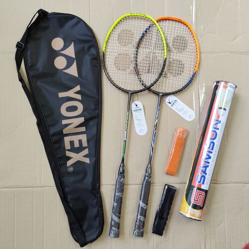 paket komplit raket badminton murah 2 raket 2 grip 1 tas 1 slop kok raket bulutangkis