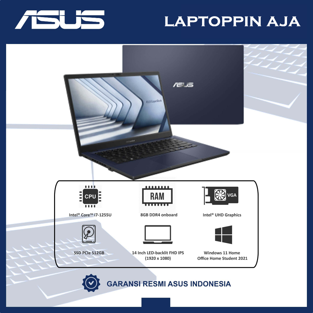 ASUS EXPERTBOOK B1402CBA CORE I7 1255U MEMORI 8 GB SSD 512 GB WIN 11 + OHS
