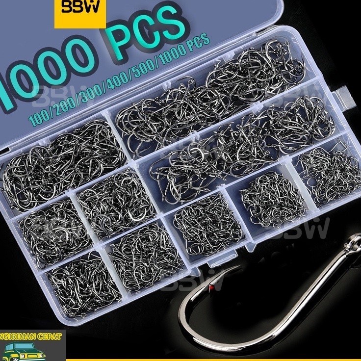 Paket Pilihan  Set 1 Pcs Kail Pancing Aneka Ukuran Bahan Baja Karbon Dengan Tali Pengait Kail Pancin