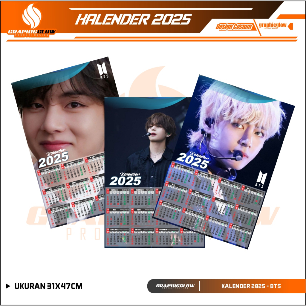 

POSTER KALENDER 2025 MOTIF K-POP BTS UKURAN 32X48CM KIM TAEHYUNG CALENDER 2025