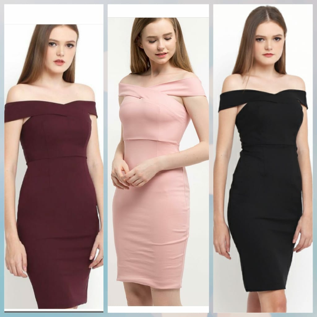 911 Gaun Pendek Super Sexy Offshoulder Warna PInk - Dress Mini Wanita Dewasa Clubbing Party Kekinian