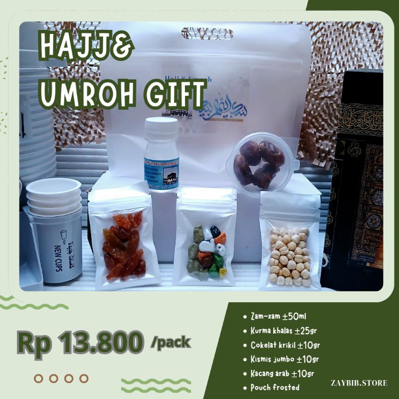 

Oleh Oleh Haji dan Umroh / Kurma Air ZamZam Kismis Cokelat Haji Umroh Gift Kemasan Pouch Frosted