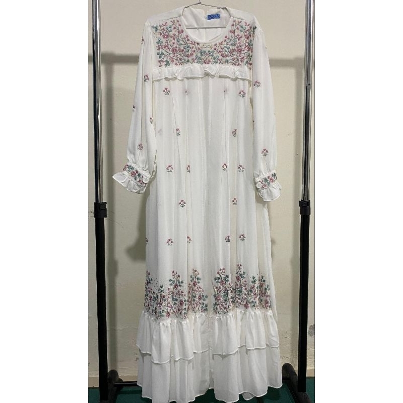 dress/gamis putih bordir bunga