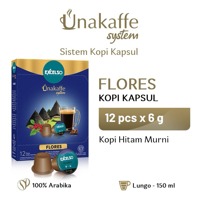 

Excelso unakaffe capsule kopi kapsul unakaffe varian flores 6gr 12pods