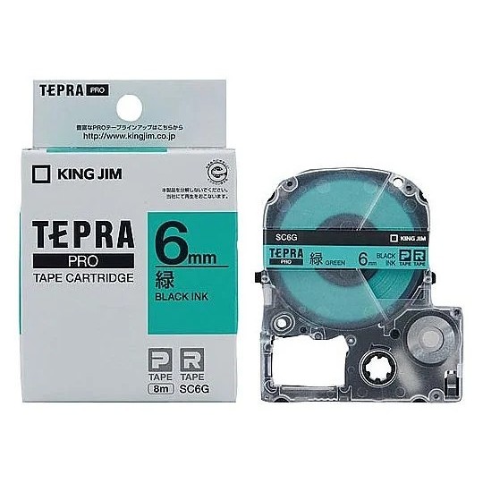 

King Jim SC6G Tepra PRO Tape 6mm, Pastel Green Label, Black Text