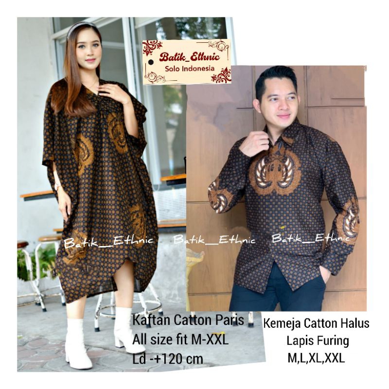 Couple Batik Sogan TRUNTUM GURDO Kaftan Catton Paris & Kemeja Panjang Lapis Furing