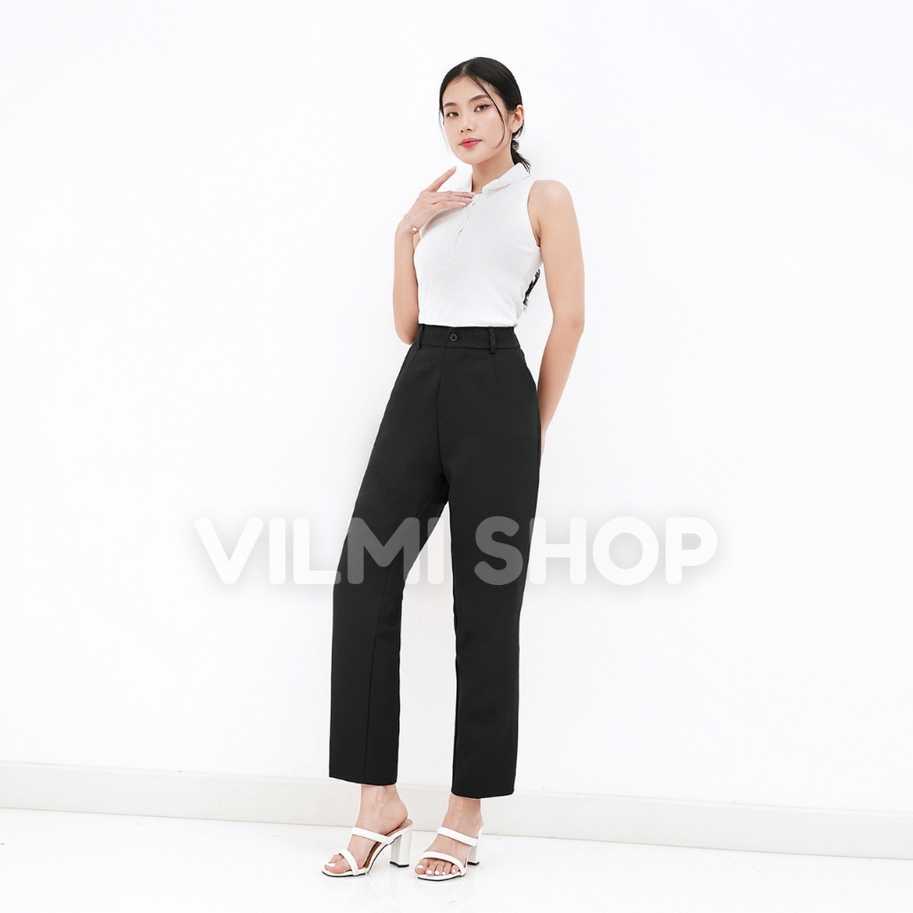 Celana Kerja Wanita Highwaist Celana Kantor Wanita Formal Bahan Pinggang Karet Belakang