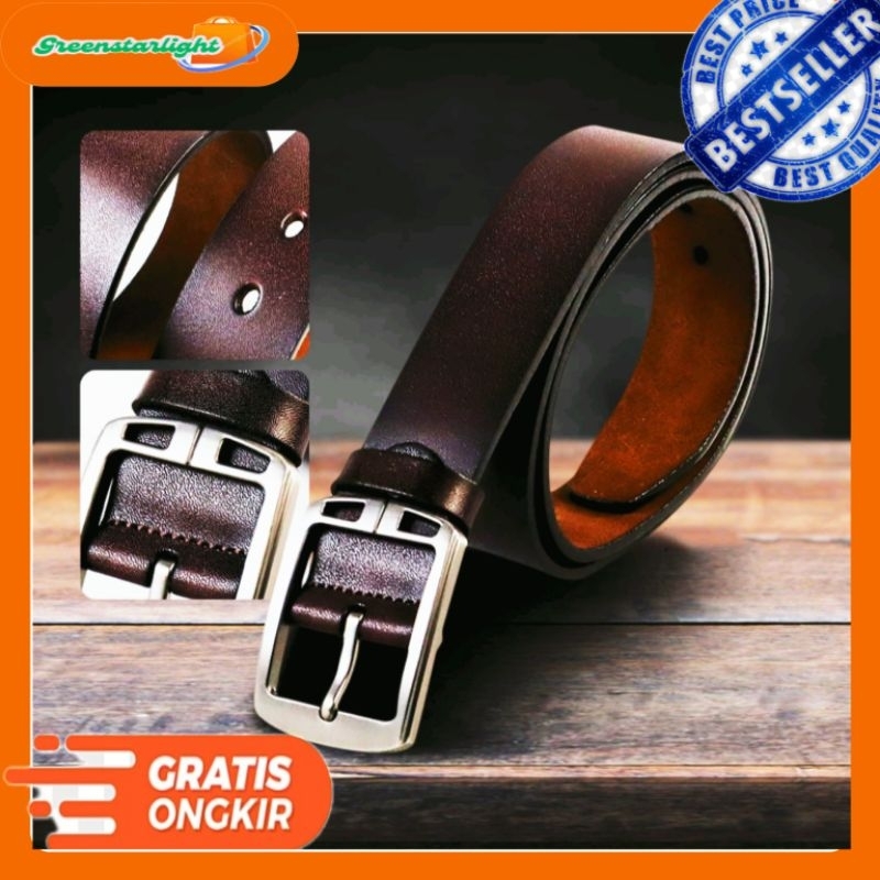 TERMURAH Gesper Tali Ikat Pinggang Pria Bahan Kulit Desain Vintage 1.25m - H10