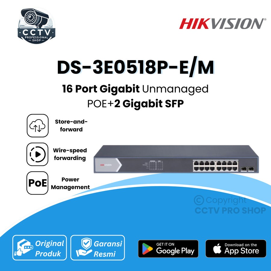 Hikvision POE switch 16 port DS-3E0518P-E/M Gigabit Unmanaged POE Switch