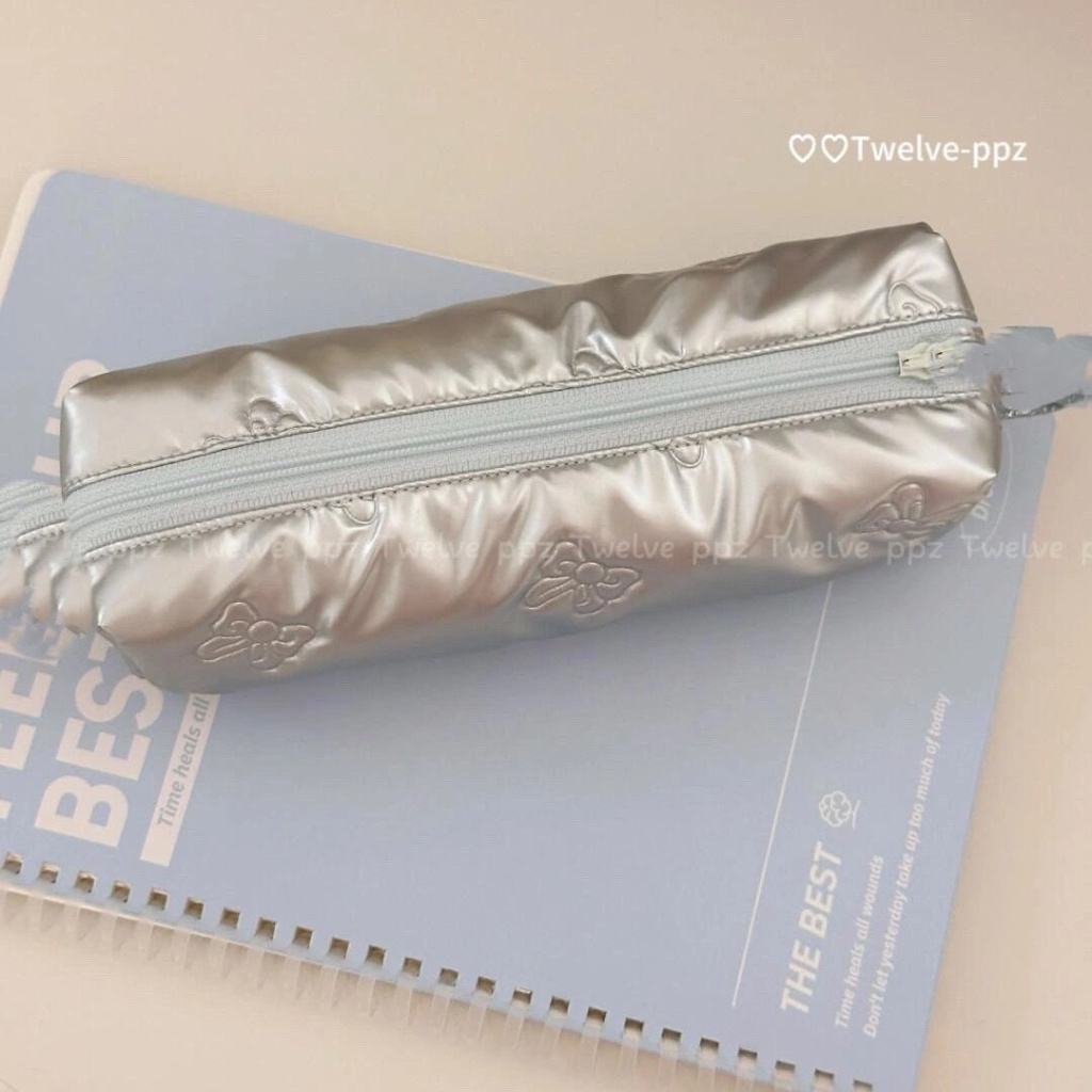 

[ preorder - fordiala ] dompet kotak pensil silver pita biru coquette metalik cantik aesthtic bagus
