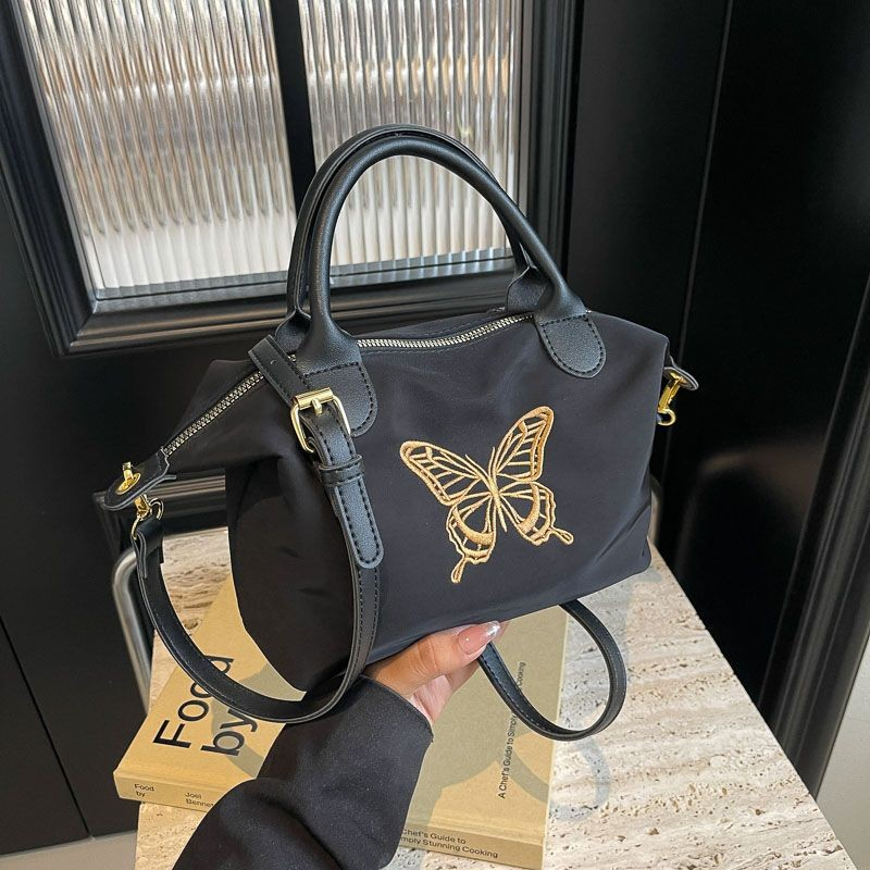 Tas Tangan Kecil Wanita, Tas Ember Selempang Bahu Kasual Kain Nilon Kupu-kupu
