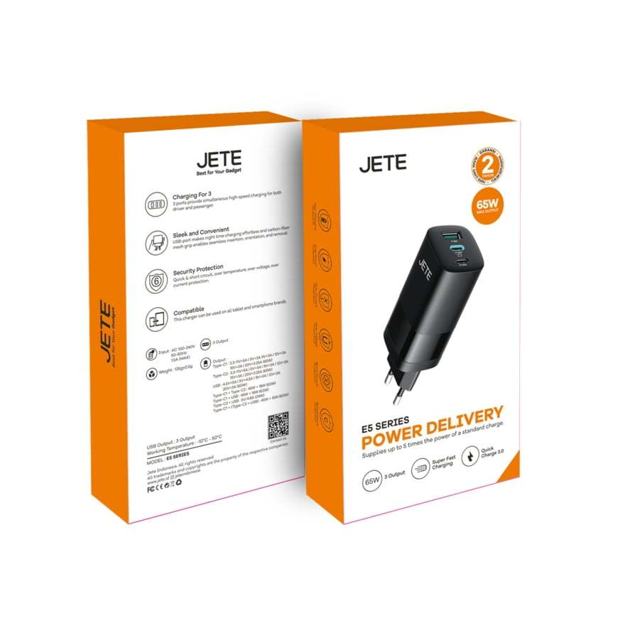 Charger HP JETE E5 Fast Charger 65 Watt Quick Charge PD 3.0 USB C / A
