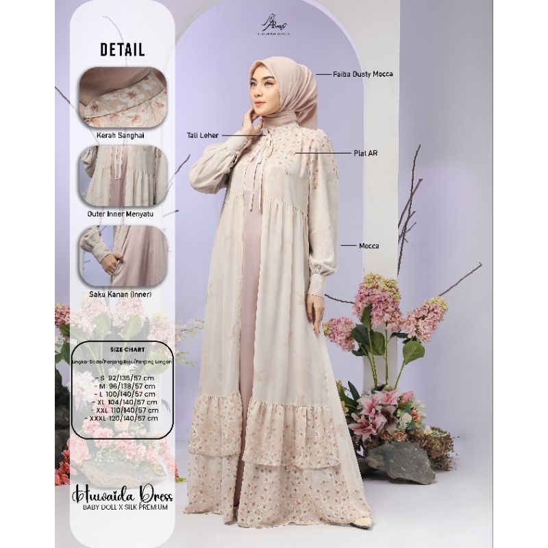 Dress Terbaru AR Rafi - Huwaida Dress - Gamis Polos Variasi Motif Simpel Elegant - ORI By AR Rafi