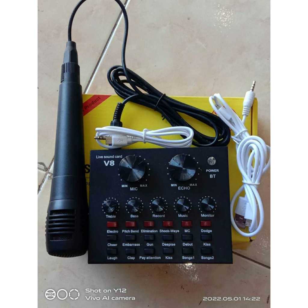 Paket Karaoke Mixer Audio Soundcard V8 Bluetooth dan Mic