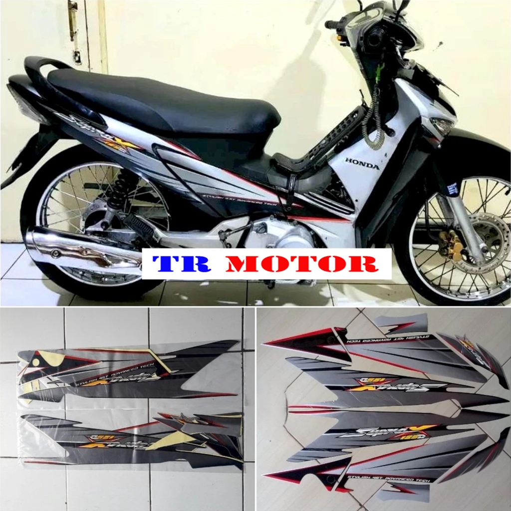 Striping stiker polet motor honda supra x 125 d 2005 hitam silver list body standar