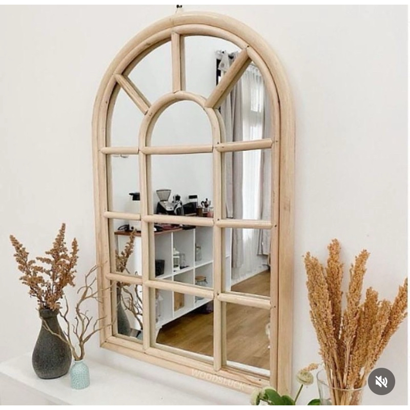 CERMIN ROTAN ASLI BENTUK KACA JENDELA | HIASAN CERMIN JENDELA