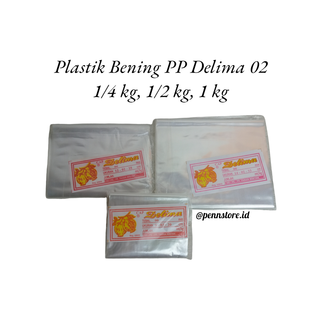 (Pack) Plastik Bening PP 1/4 kg, PP 1/2 kg, PP 1 kg Delima 02 - Plastik Kantong Bening