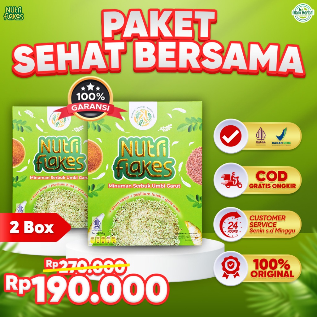 

Nutriflakes Sereal Umbi Garut Suplemen Makanan Maag Kronis Gerd Paket 2 Box