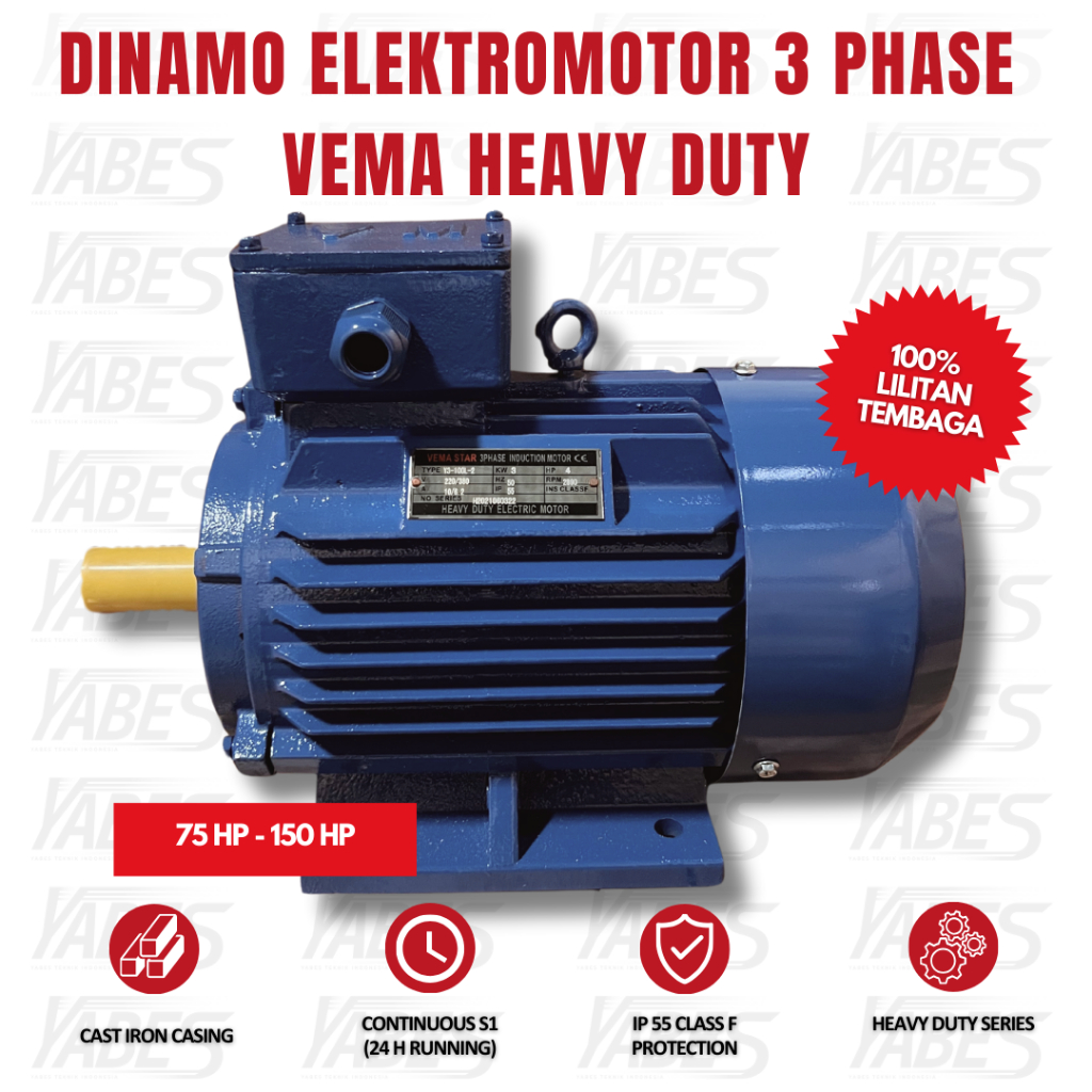 VEMA Dinamo 3 Phase 380v HEAVY DUTY 75 HP - 150 HP // 55000 - 11000 Watt 100% Lilitan Tembaga 1000RP