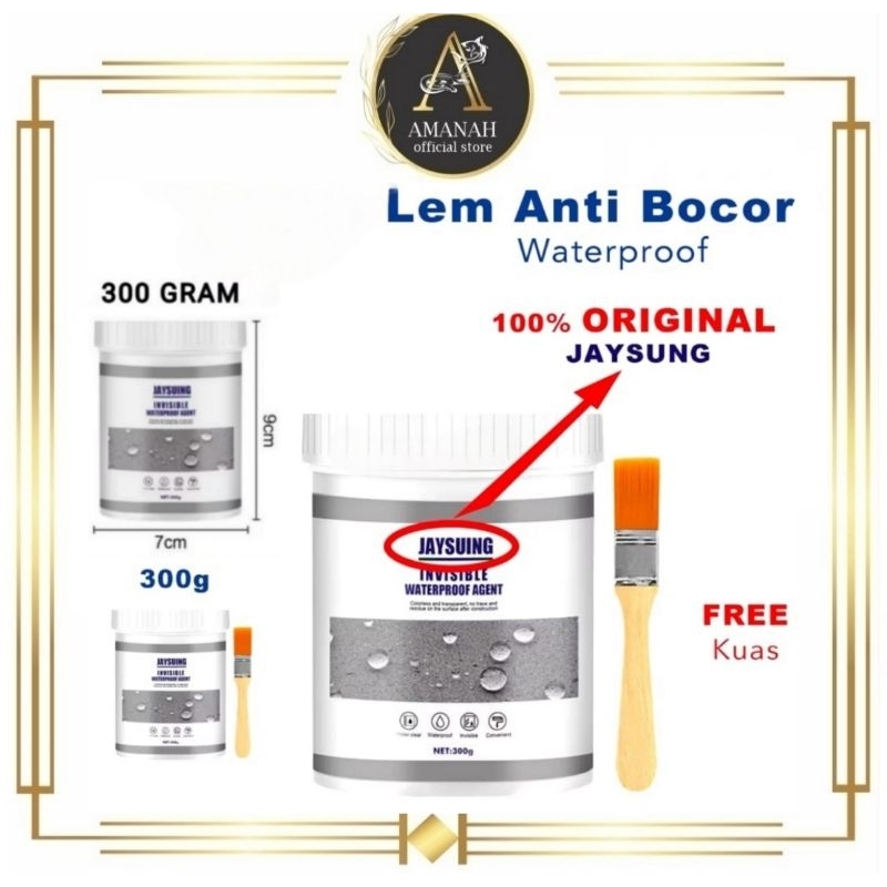 

[ ORI JAYSUING ] Lem Transparan Jaysuing Cat Anti Bocor 300GRAM + KUAS INVISIBLE WATERPROOF AGENT KERAMIK KAMAR MANDI Lem Jaysung Lem Anti Bocor Atap Rumah