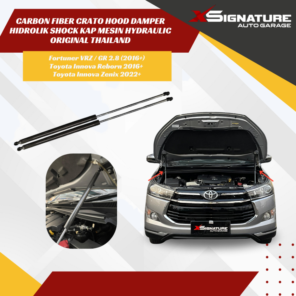 CARBON FIBER CRATO HOOD DAMPER HIDROLIK SHOCK KAP MESIN HYDRAULIC ORIGINAL THAILAND FORTUNER VRZ / G