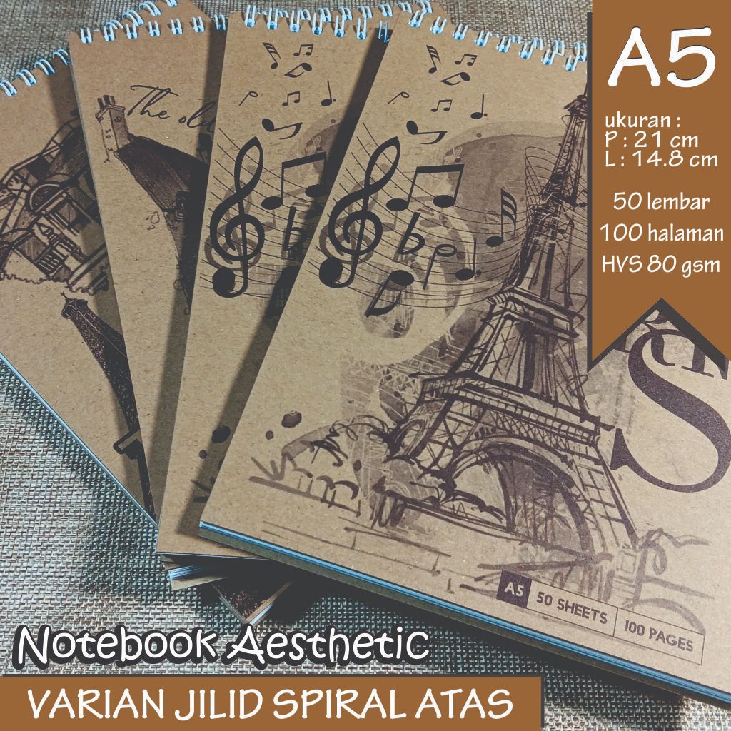 Notebook Aesthetic A5 / Sketchbook / Buku Tulis / Jurnal / Souvenir /  Varian Jilid Spiral Atas