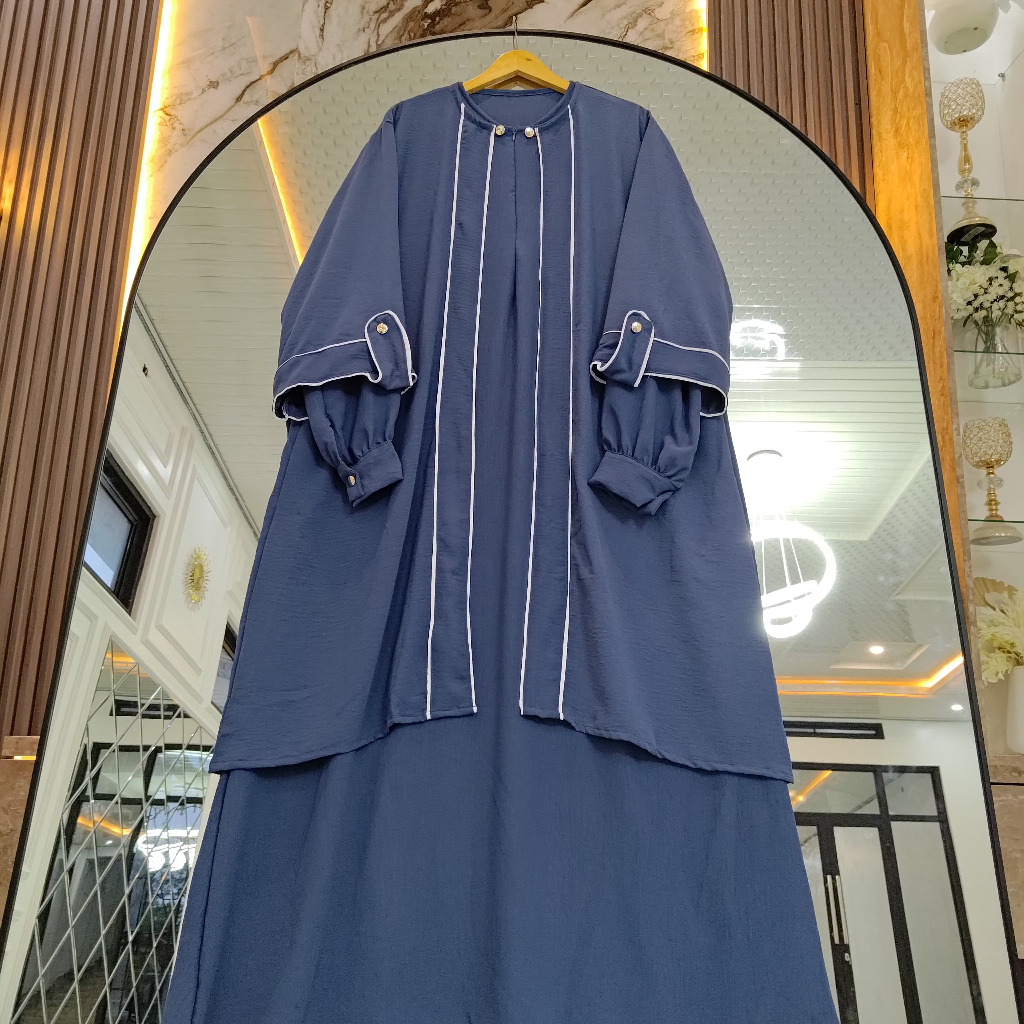 Edwina Set | Gamis Abaya Set Outer Cardigan Jumbo LD 130cm Crinkle Airflow Premium 2in1