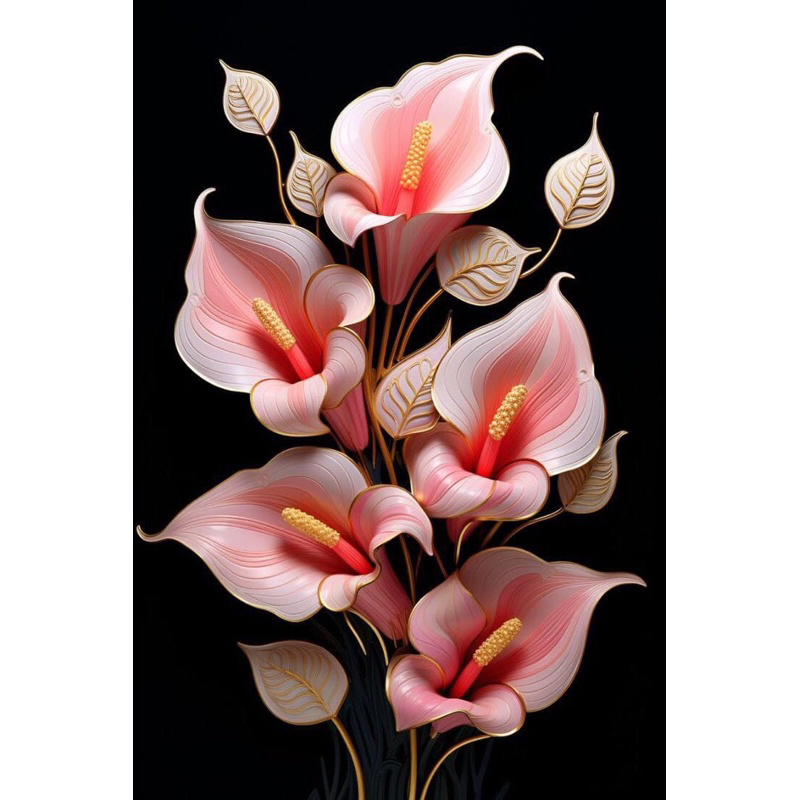hiasan dinding lukisan cetak gambar bunga terompet pink plus bingkai uk 65x45cm