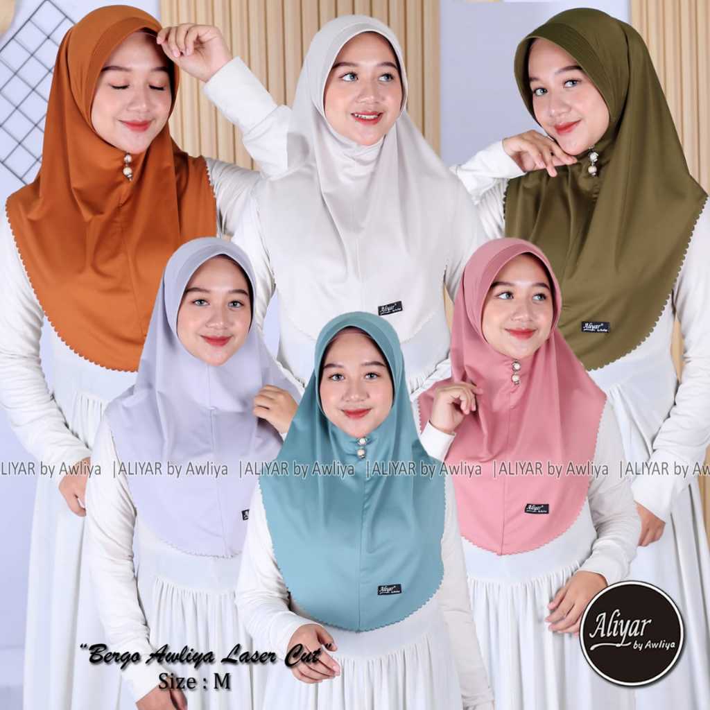 BERGO AWLIYA LASER CUT SIZE M ORIGINAL ALIYAR BY AWLIYA||HIJAB BERGO INSTAN||HIJAB SPORT||HIJAB AWLI