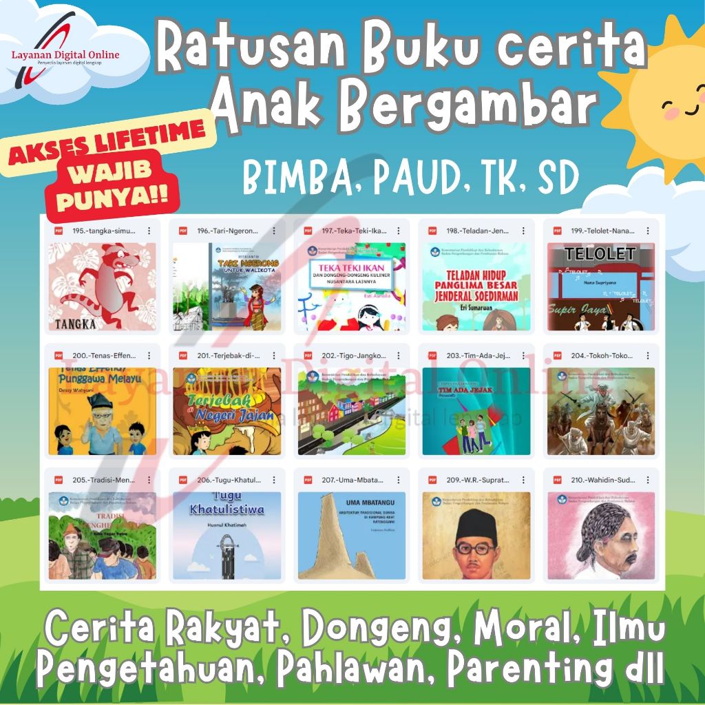 Kumpulan buku cerita anak bergambar dan berwarna PAUD TK SD - Cerita Dongeng, rakyat, pahlawan, dll
