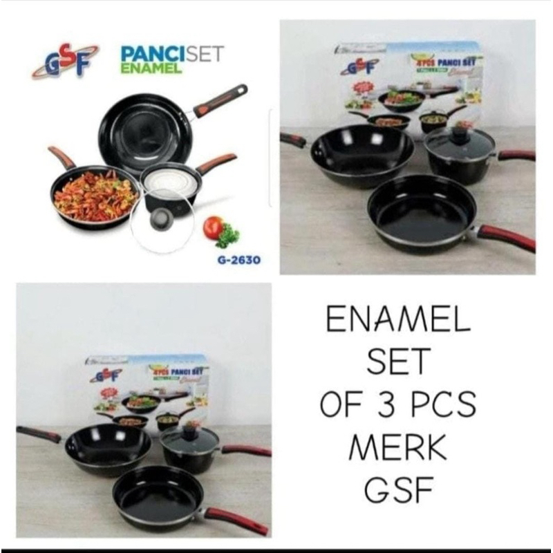 Panci set GSF enamel isi 3 | Panci set anti lengket | Panci set anti gores