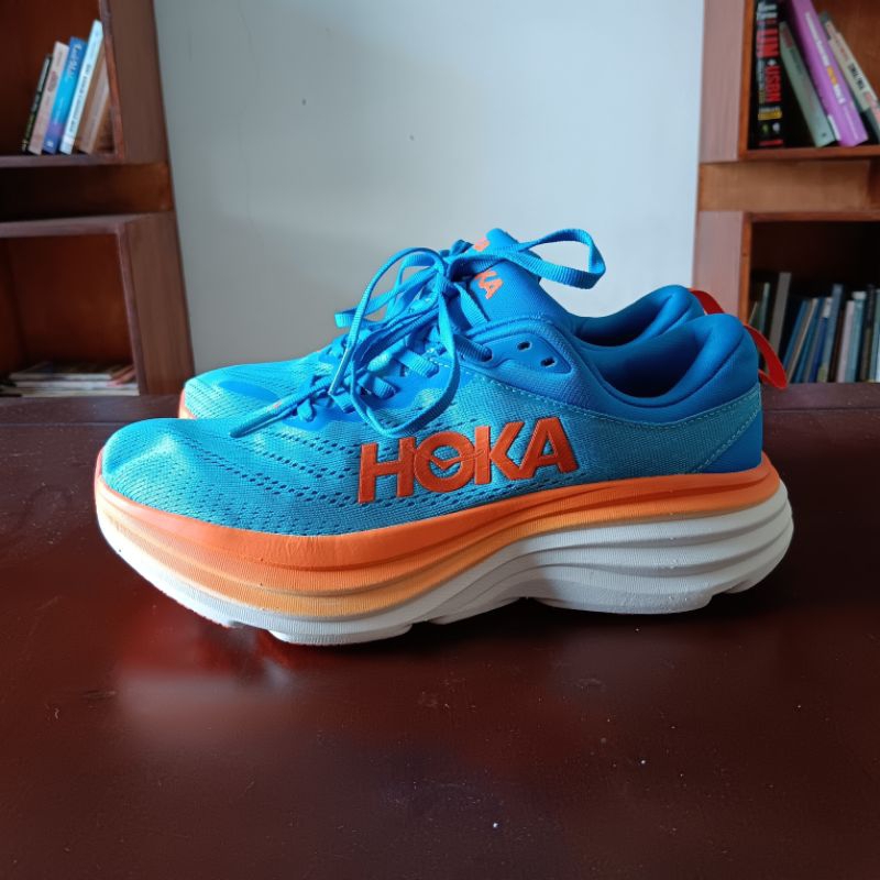 Hoka Bondi 8 Biru Orange Sepatu Running Unisex Second Original