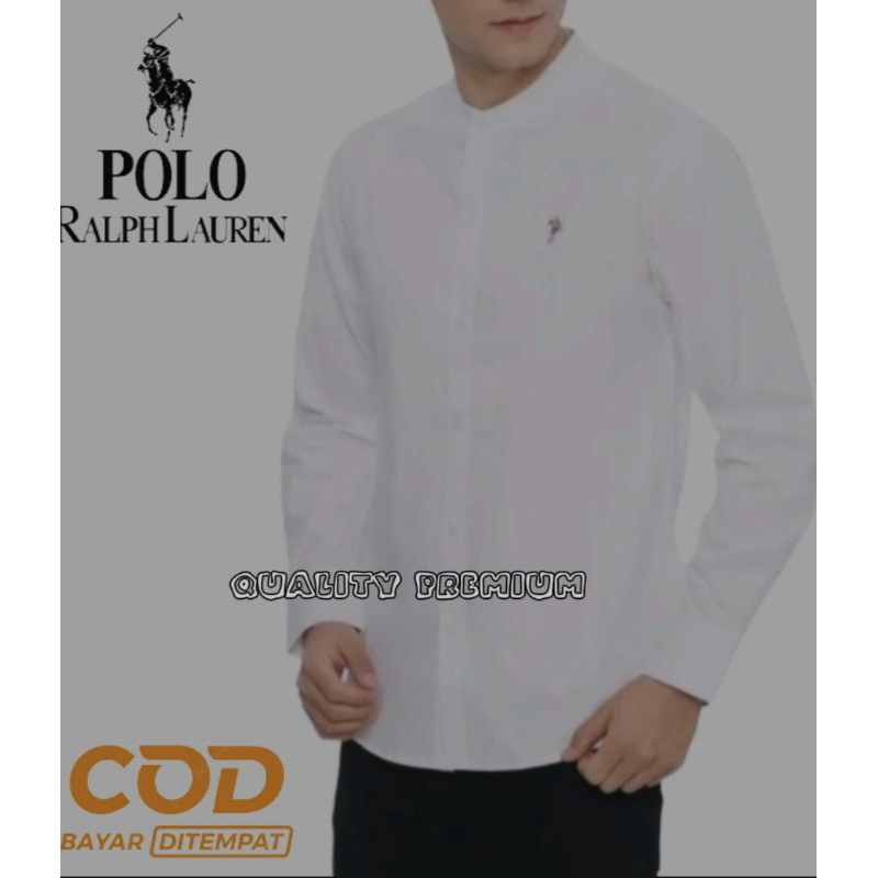 Terbaru Kemeja Pria Kerah Shanghai POLO's Logo Bordir Depan Model Slimfit Bahan Katun
