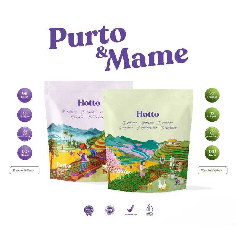 

HOTTO PURTO Multigrain with Purple Potato (16 Sachet) / HOTTO MAME Multigrain Protein (12 Sachet)