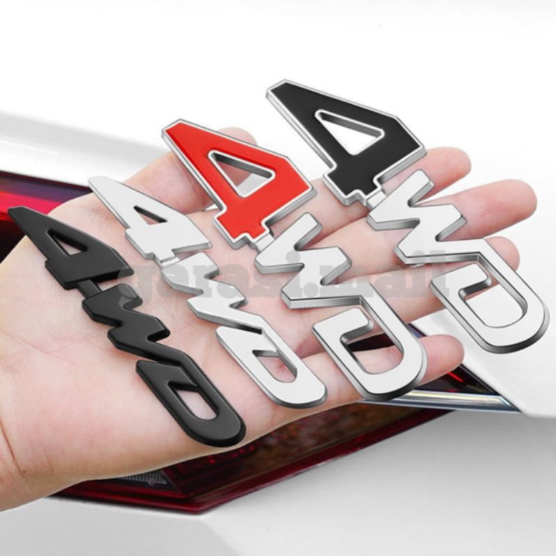 Stiker Emblem Badge 4WD Bahan Besi Timbul 3D Sticker Tulisan Tempelan Logo Krom Chrome Dekorasi Lamb