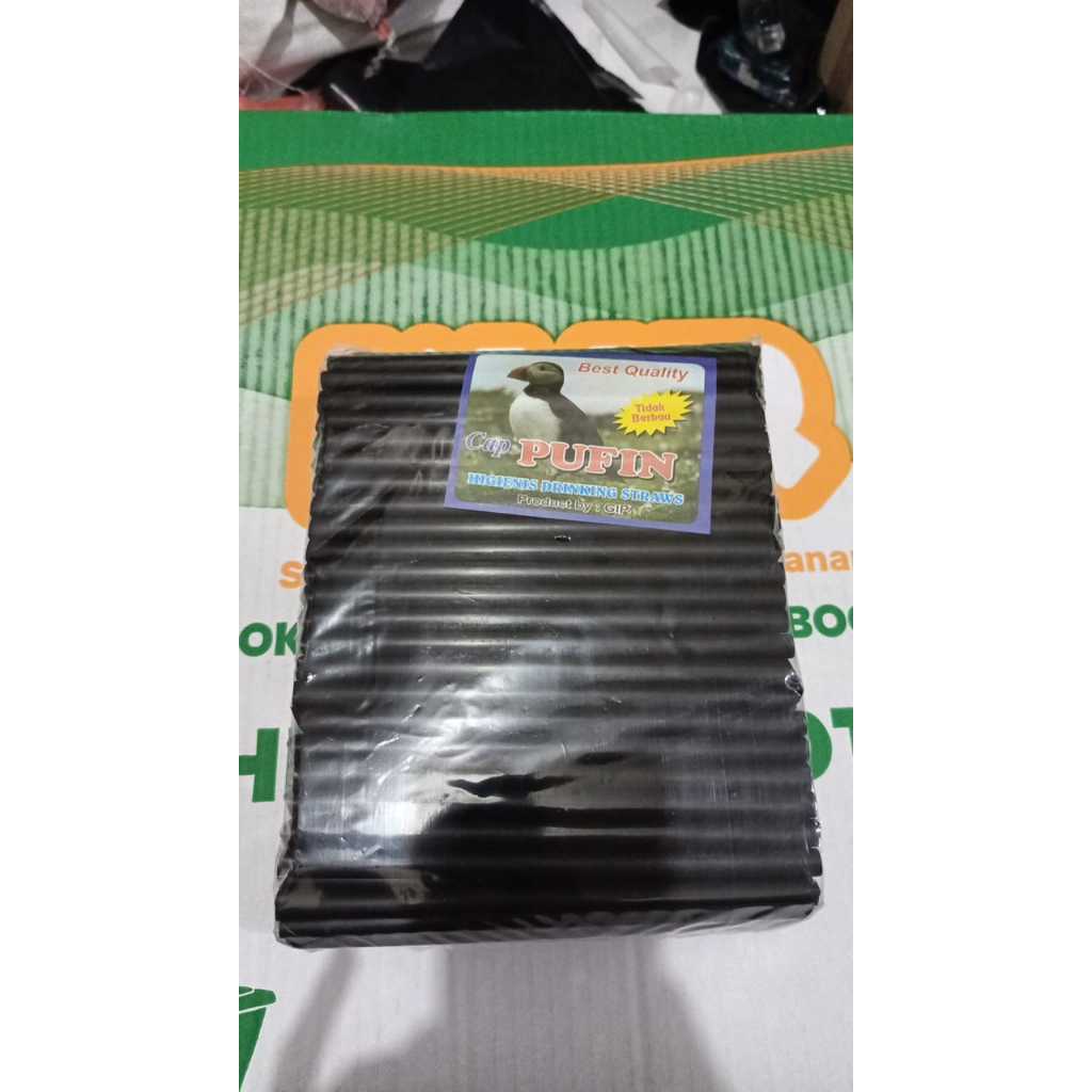 Sedotan Boba Hitam 8mm 18cm Lancip Lurus