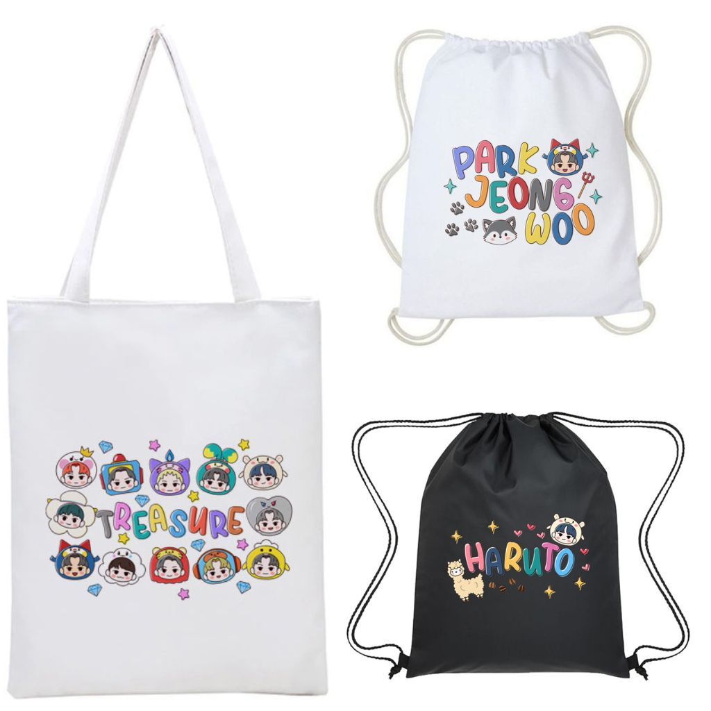 Totebag Treasure Truz Lucu Kpop Korea Tas Serut Kanvas Wanita Cewek Aesthetic
