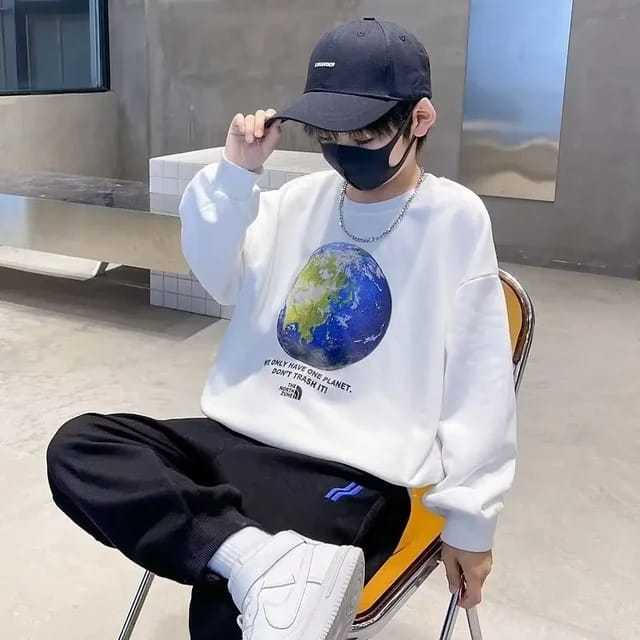 Hoodie Anak Terkini Sweater Cewek Cowok Design GLOBE TNF Baju Tebal Musim Dingin Atasan Lengan Panja