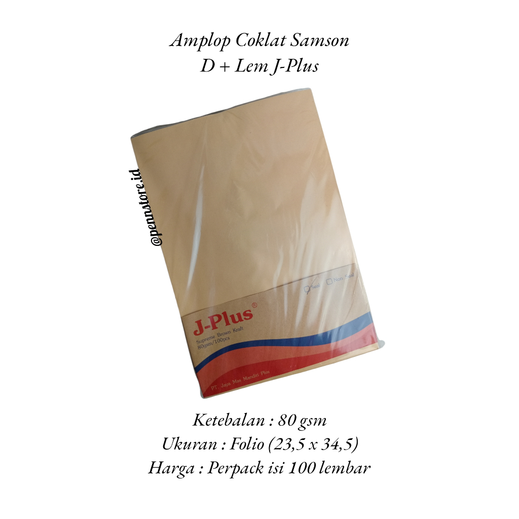 

(100 pcs) Amplop Coklat Samson D + Lem J-Plus - Amplop Coklat Ukuran Folio ada Perekat
