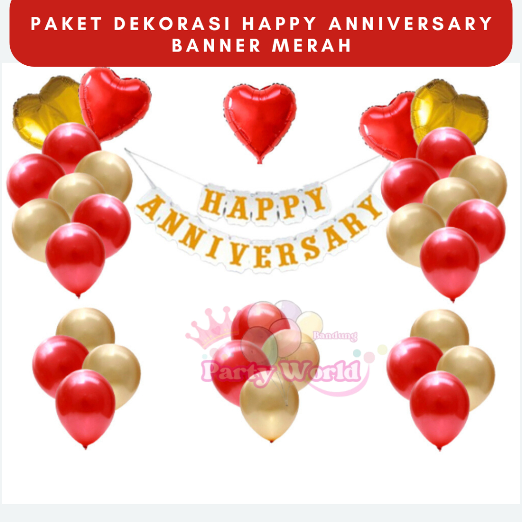 Paket Dekorasi Happy Anniversary Banner Merah