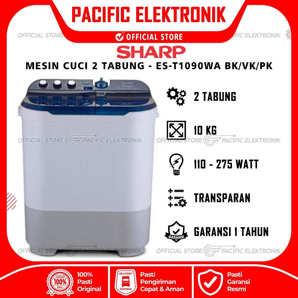 Mesin Cuci Sharp 2 Tabung 10kg ES-T1090 / EST1090 / 1090