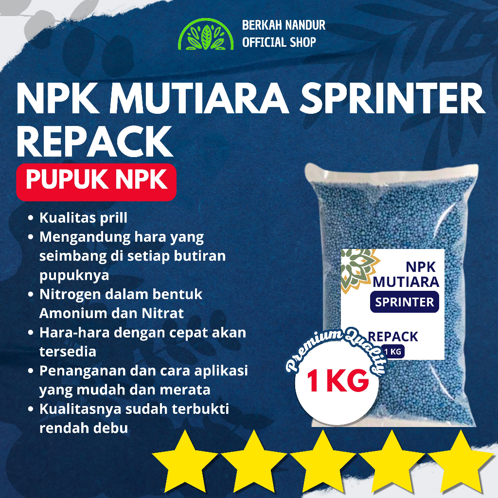 Pupuk NPK Mutiara Sprinter Repack 1 kg NPK 20 10 10