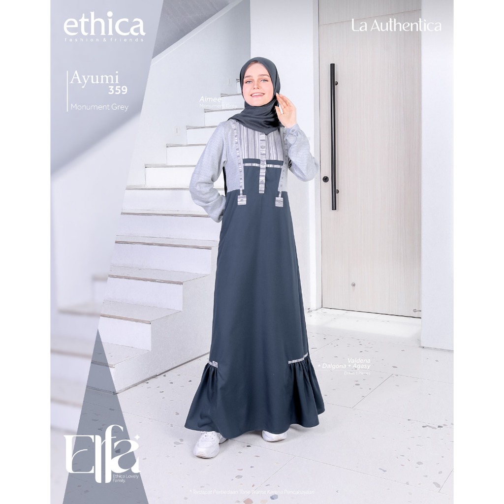 Terbaru Ethica Gamis Dress Ayumi 359 Monument Grey Muslim Premium Wudhu Friendly Elfa 282