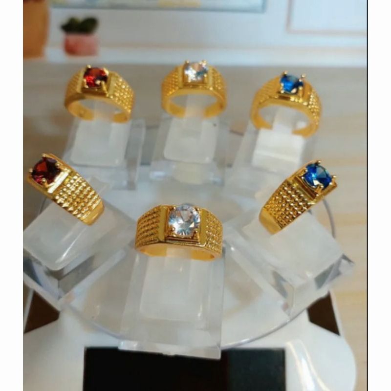 Cod cincin anak permata lapis emas 24k anti karat anti luntur