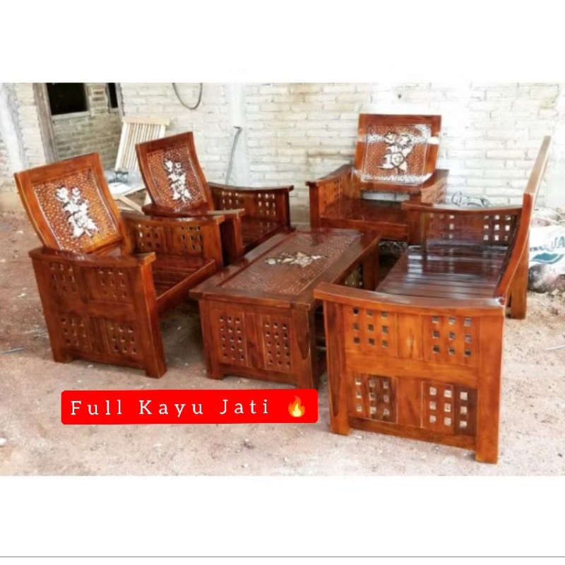 COD !! Kursi Tamu Ukiran Jepara Full Kayu Jati Kursi Tamu Minimalis 2111+meja Full Jati Kursi Tamu j
