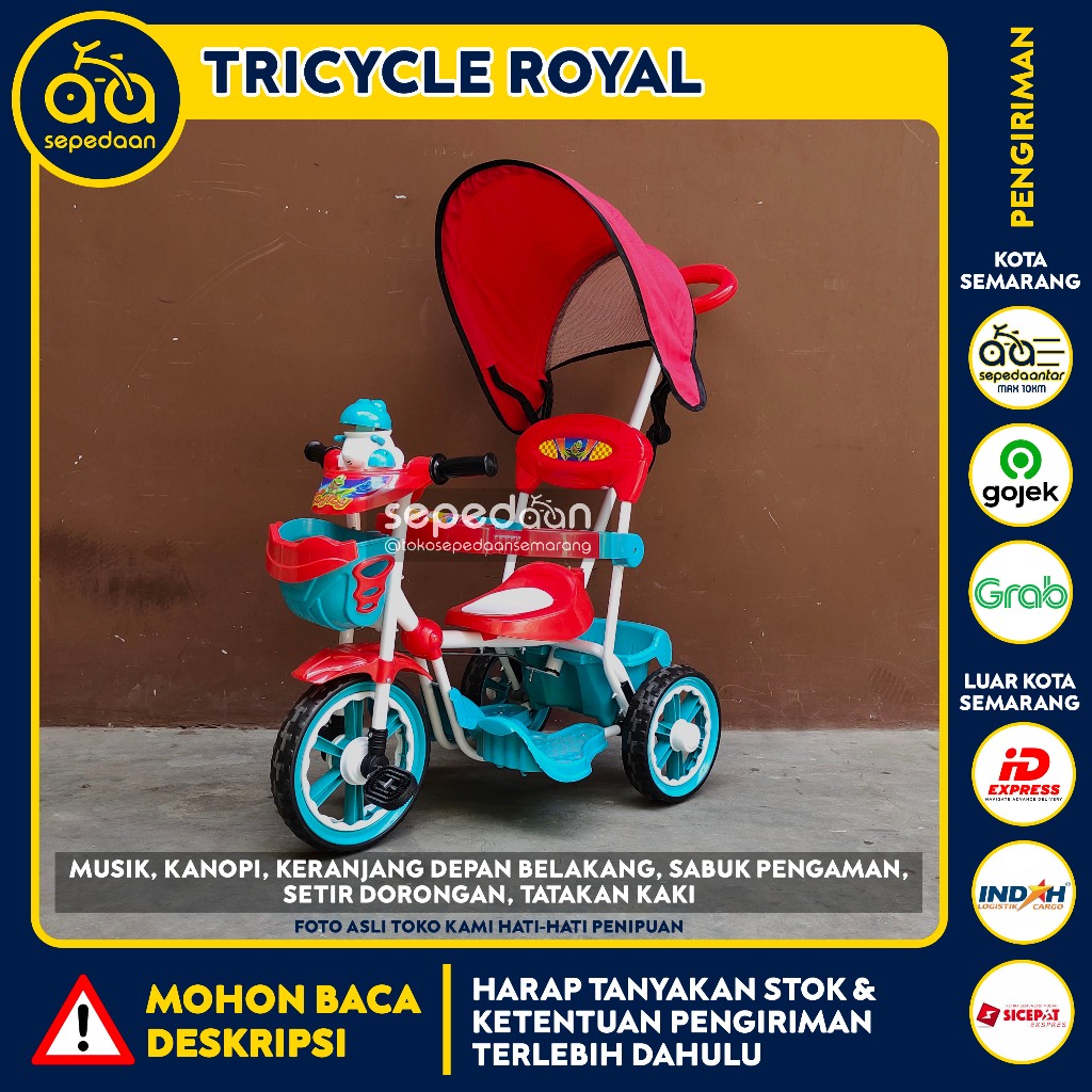 Sepeda Roda Tiga Tricycle Anak ROYAL - Stroller Bike Bayi Mainan