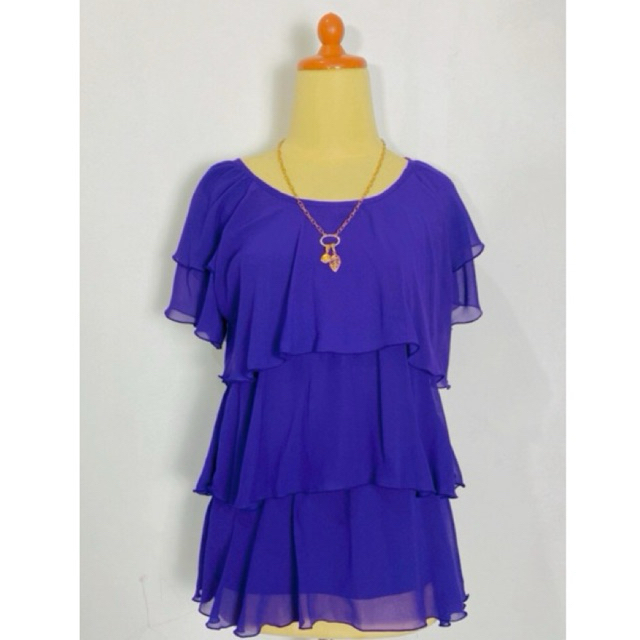 Atasan wanita baju blus blouse casual Atasan korean look model umpak umpak warna ungu tua lylac dark