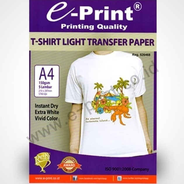 

T-Shirt Light Transfer Paper e-Print A4 150Gsm 5 Lembar Kertas Baju TShirt Terang / Putih