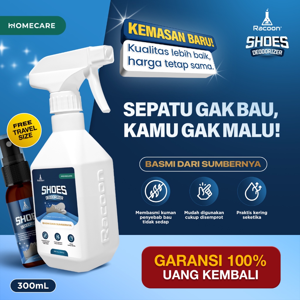 Racoon Shoes Deodorizer / Spray Anti Bau Sepatu FREE 1 TRAVEL SIZE / Garansi 100% uang kembali